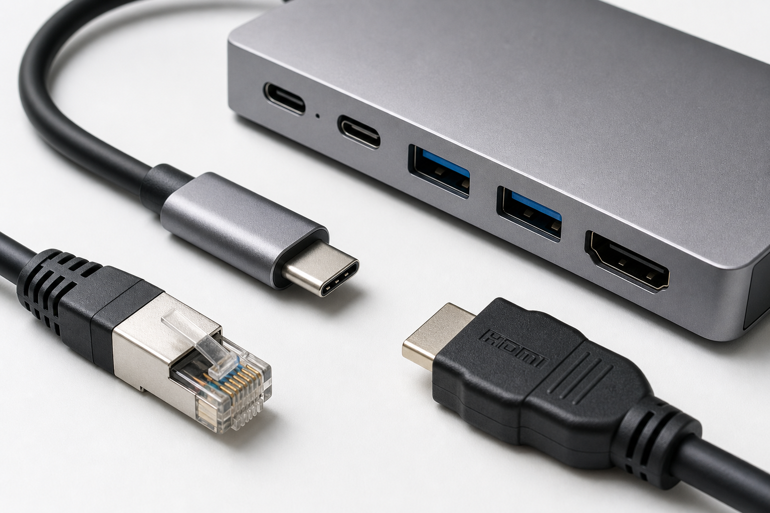 API connectivity — USB-C, ethernet and HDMI interface components representing system integration