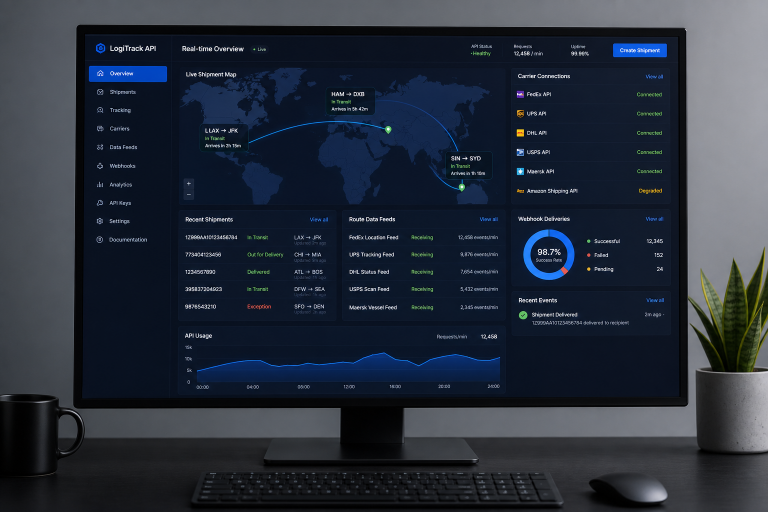 Logistics carrier API automation with real-time tracking